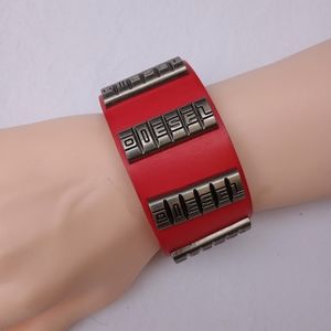 Red Leather Diesel Bracelet Gift Birthday Punk Whimsigoth Grunge Unisex Mechanic